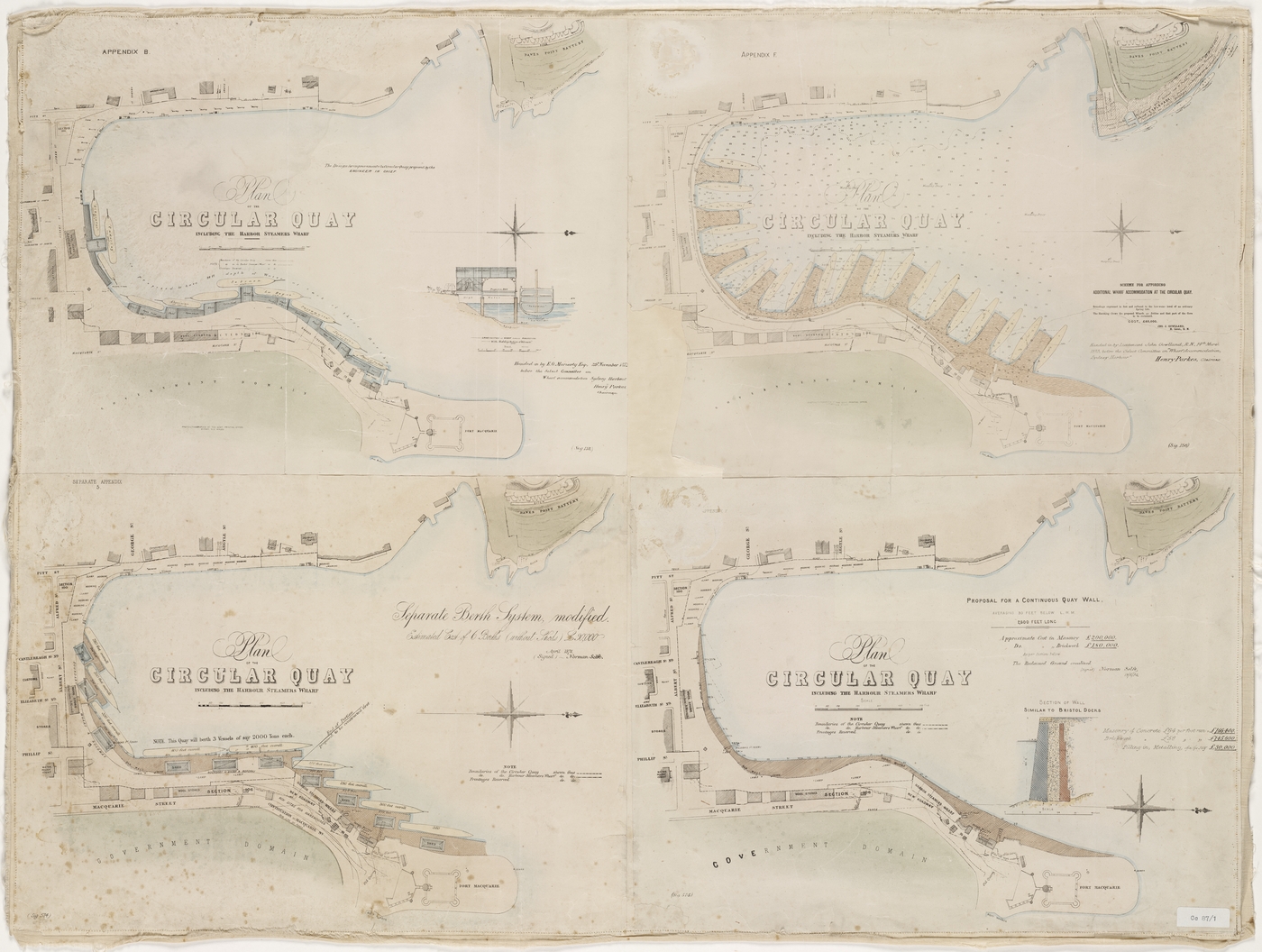 Plan of the Circular Quay including the Harbor Steamers Wharf, scheme for affording additional wharf accommodation at the Circular Quay