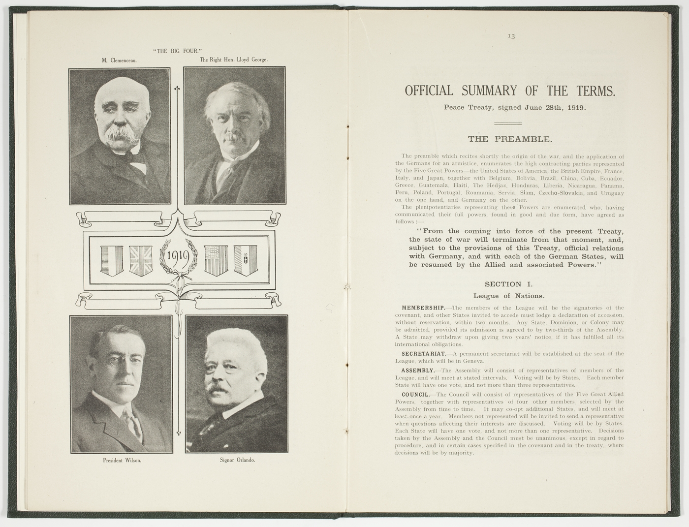 Souvenir programme : victory celebrations (signing of peace), Sydney, New South Wales, July 19th, 1919.