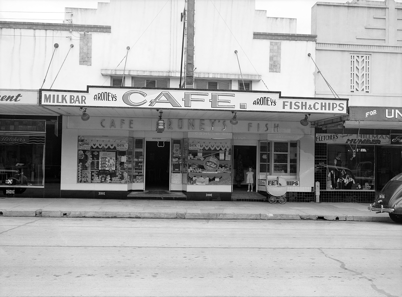 Shop front for Aroney’s Milk Bar, High Street, Penrith by Max Dupain, 1948