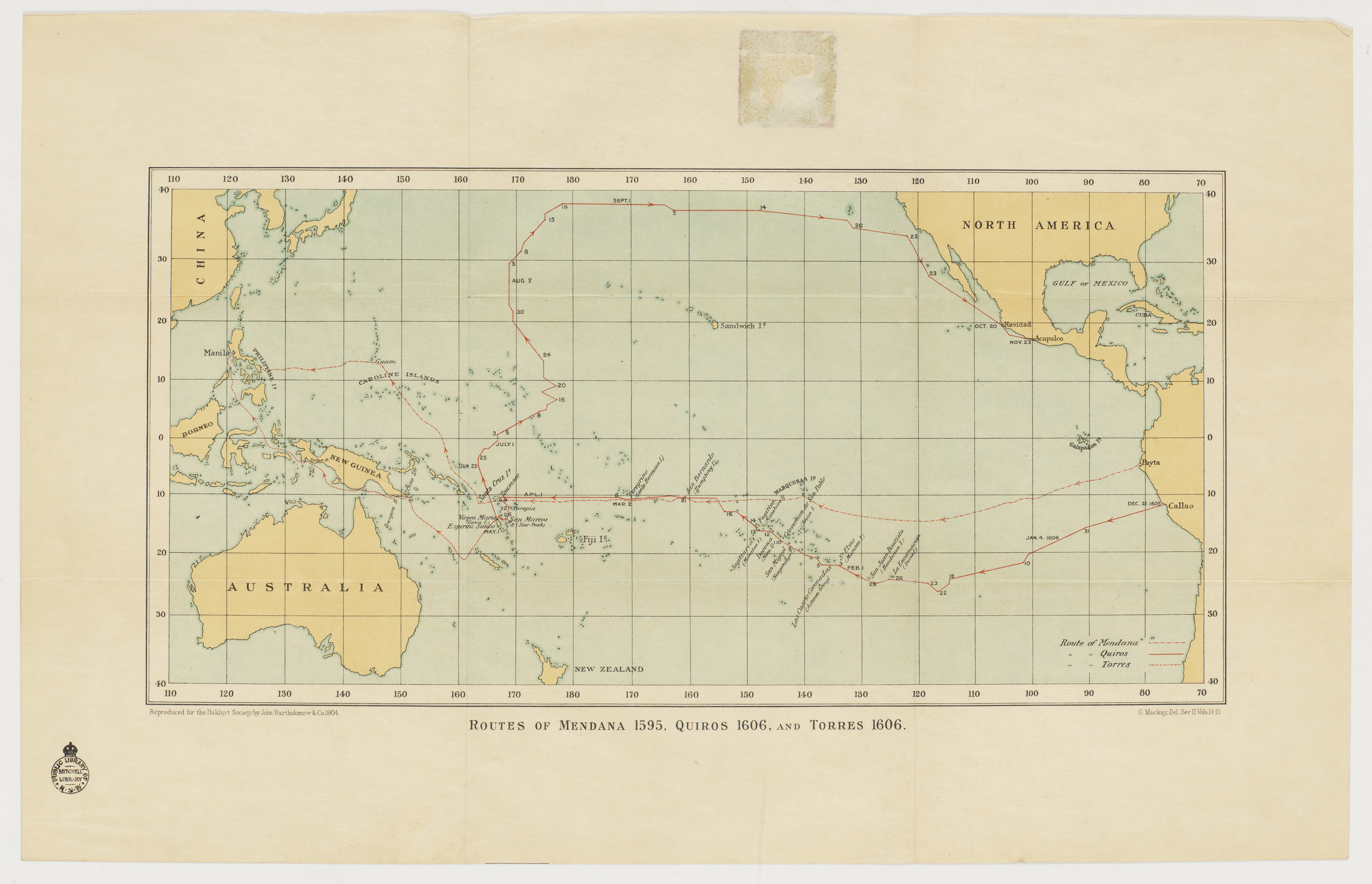 Routes of Mendana 1595, Quiros 1606 and Torres 1606