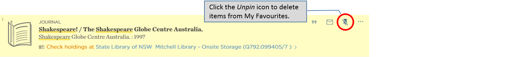 Catalogue – deleting items from My Favourites – unpin items