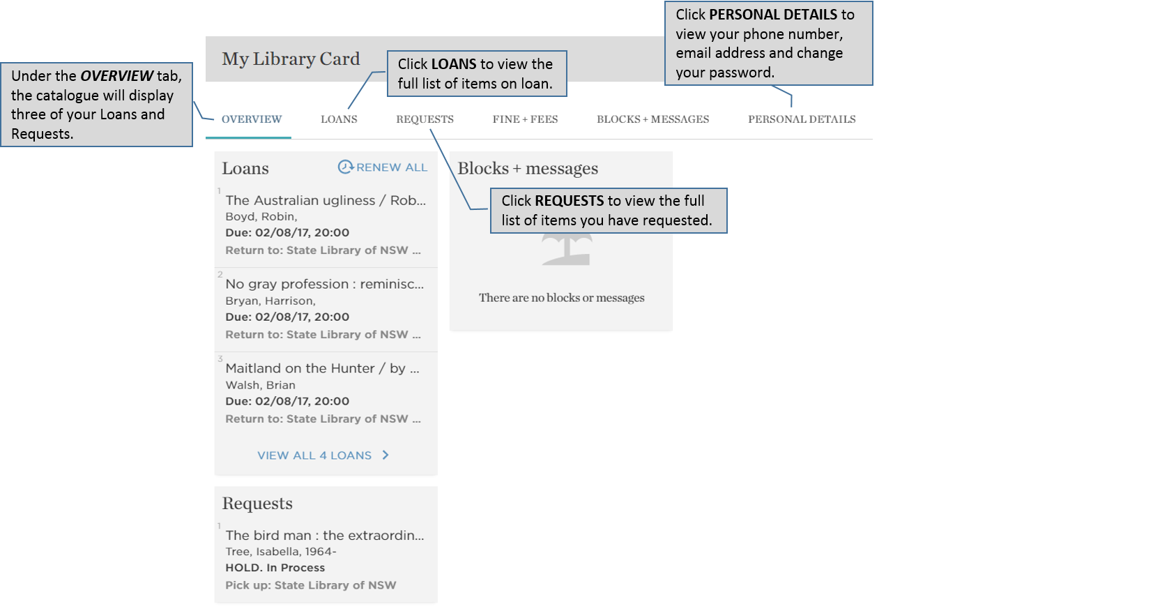 Catalogue – My Library Card details