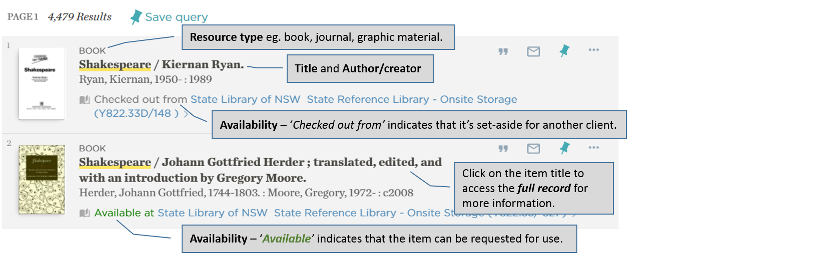 Catalogue – understanding your results