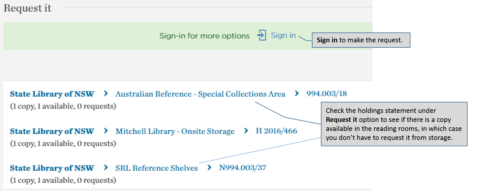 Catalogue – understanding your results – Request it