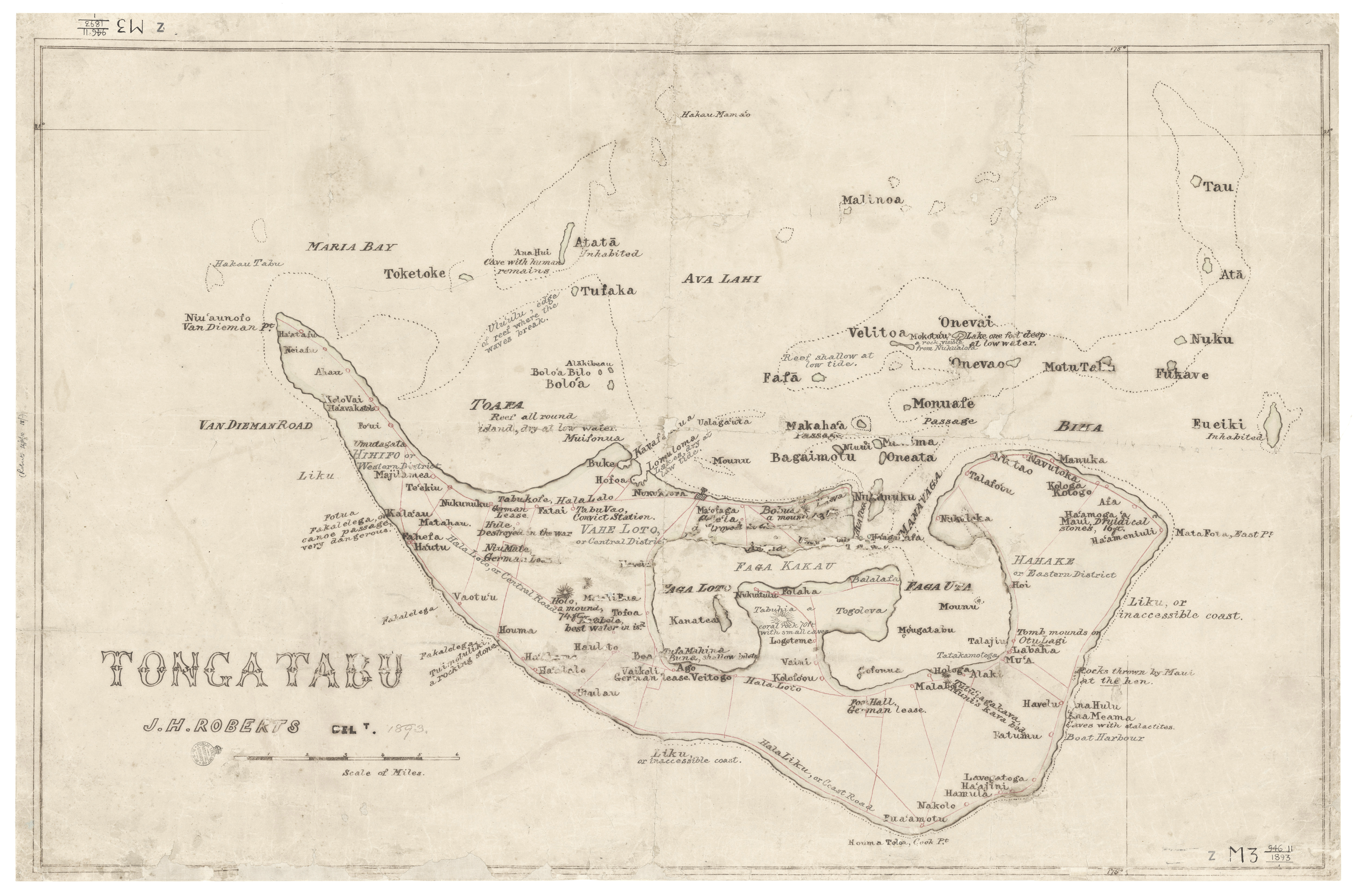 Map of Tonga Tabu and nearby islands, 1893, by JH Roberts