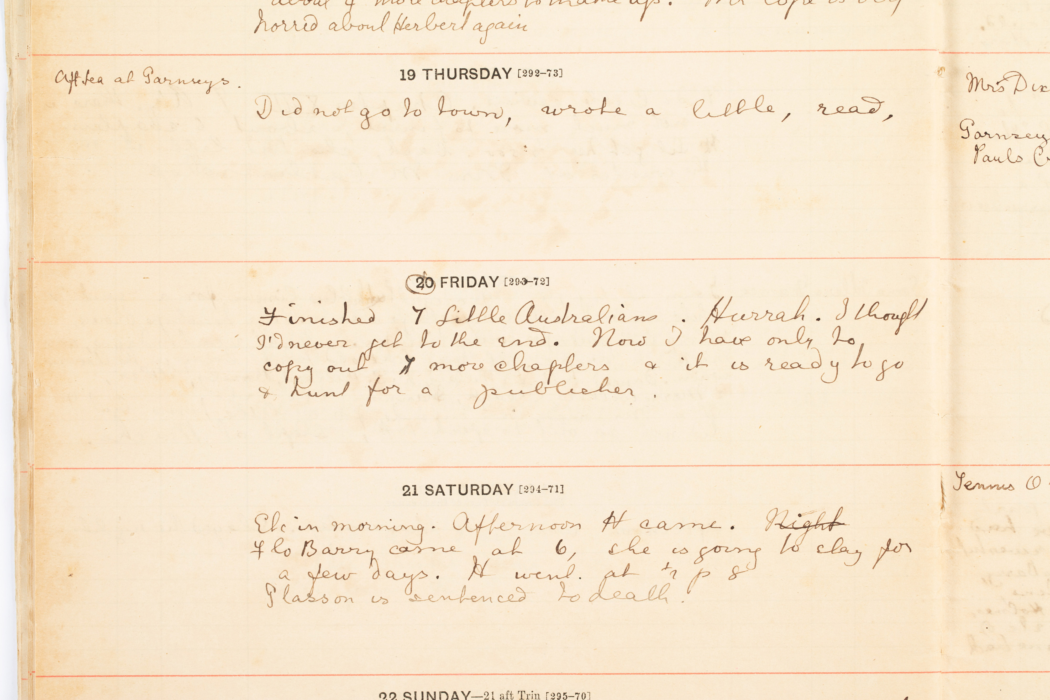 Page from Ethel Turner diary