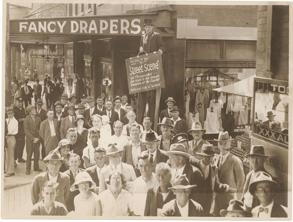 Advertising "Street scene", c. 1932, by Sam Hood, Silver gelatin photoprint, PXE 789/56/53