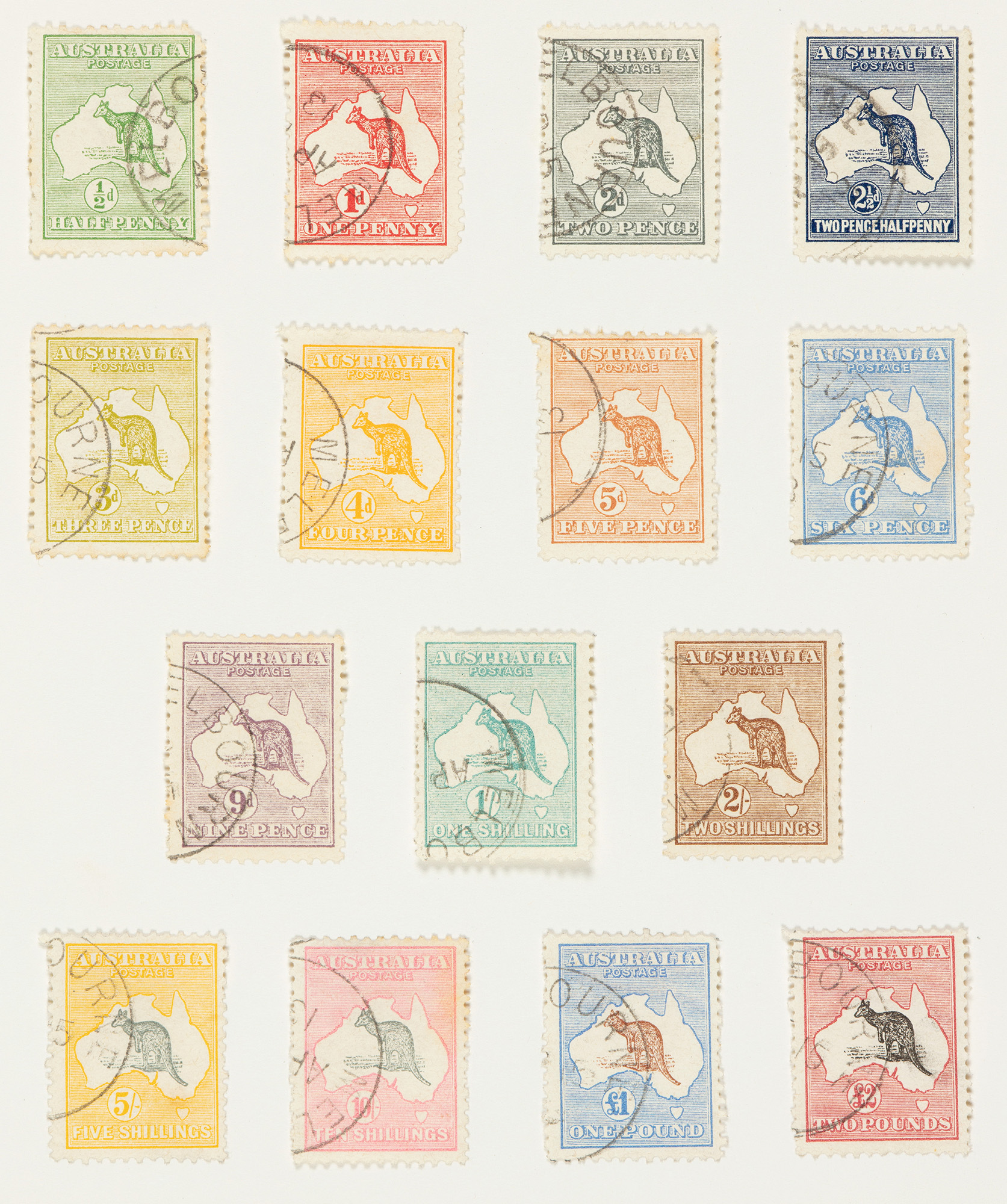 Colourful sheet of stamps with a kangaroo