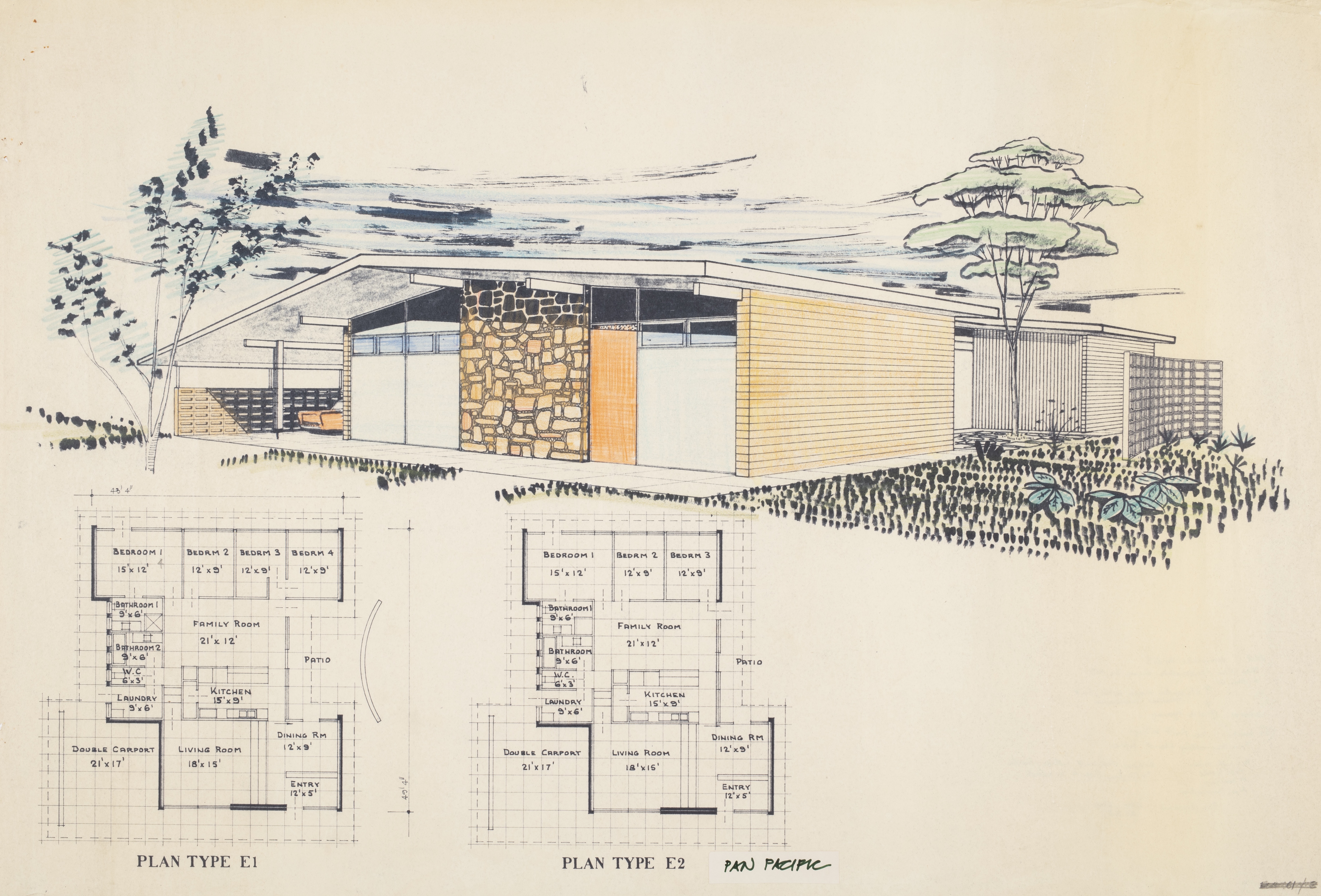 Design for the ‘Pan Pacific’ project home, Nino Sydney for Lend Lease Homes, c 1961