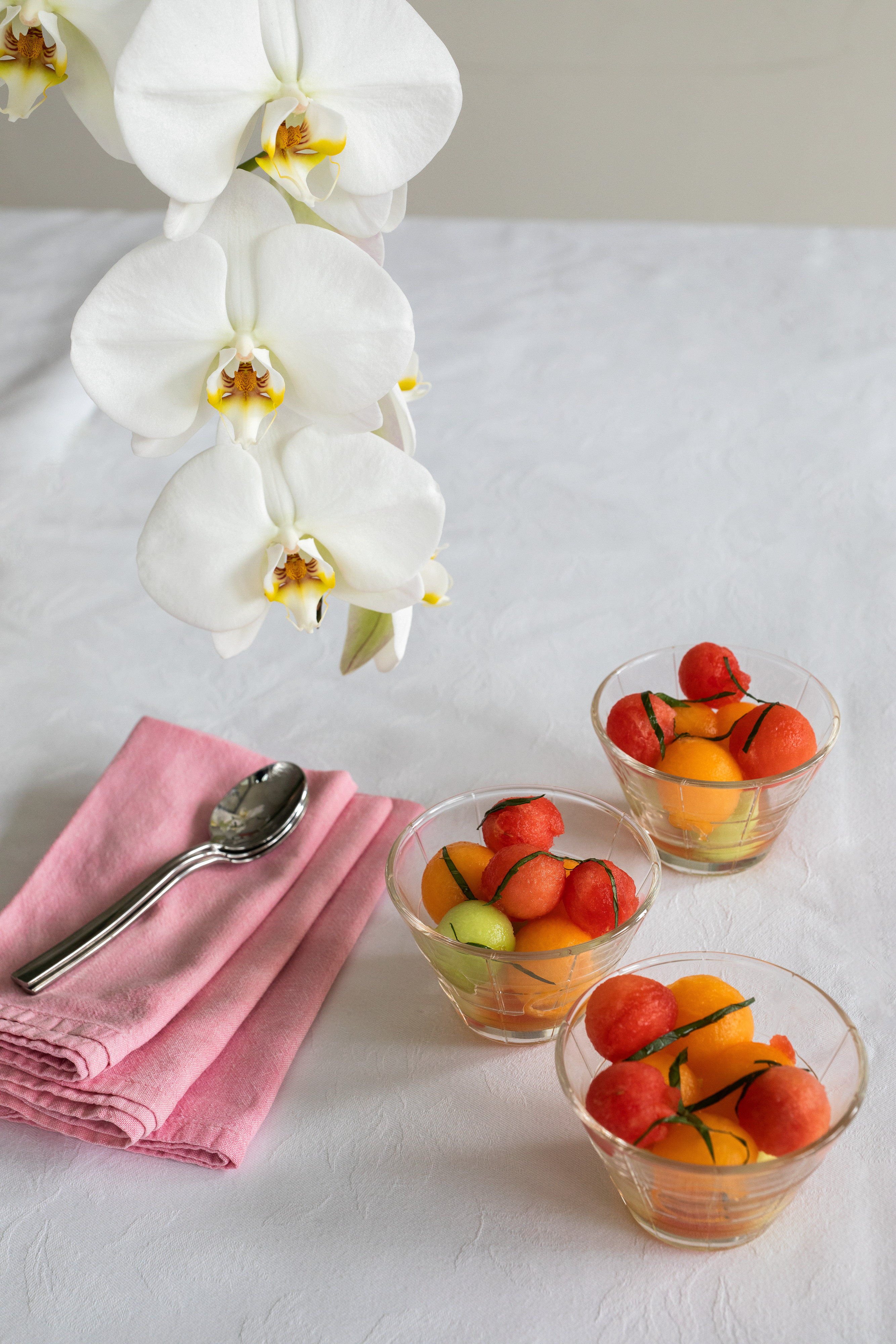 Bowls with melon ball cocktail