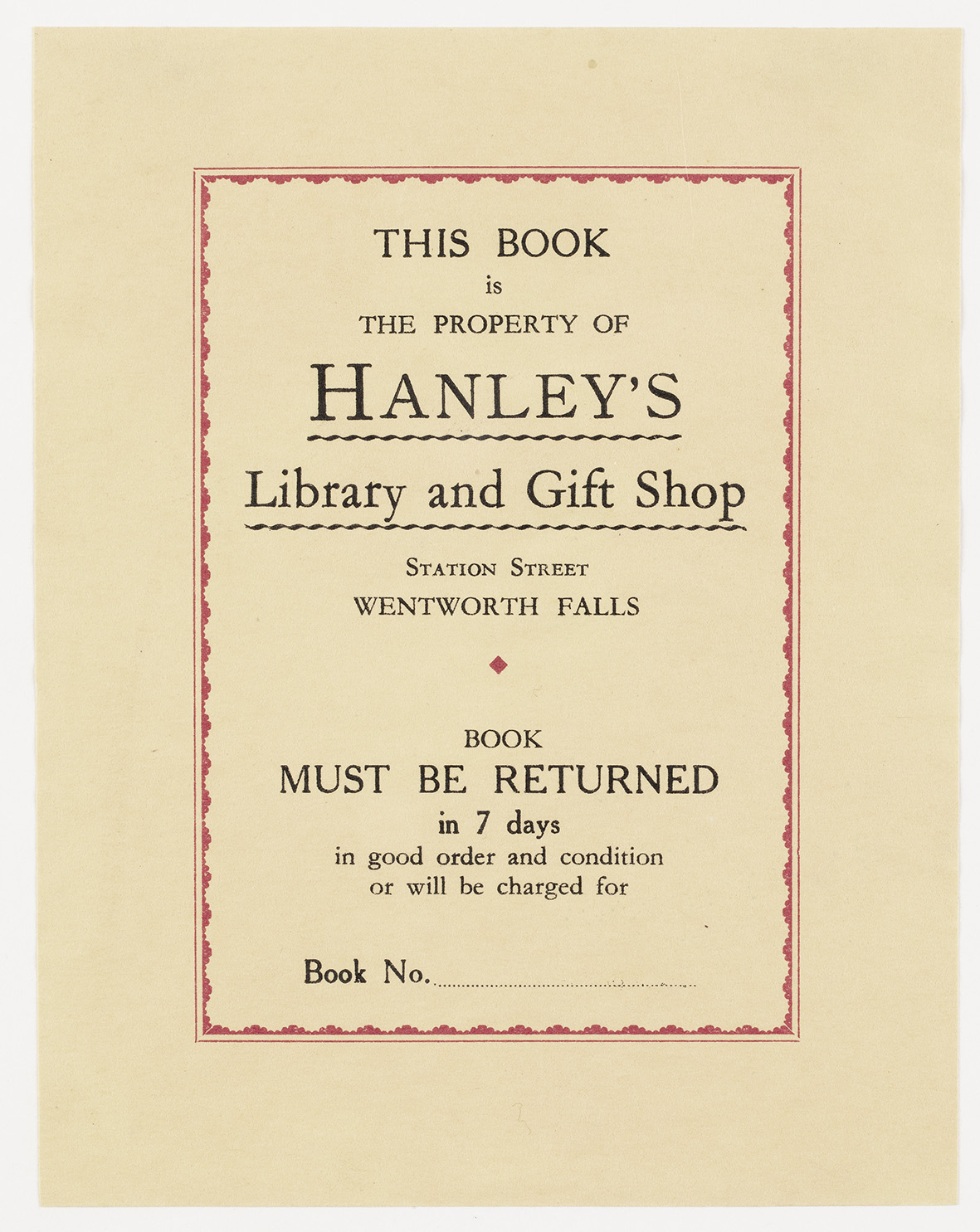 A bookplate showing the library ownership of the book.