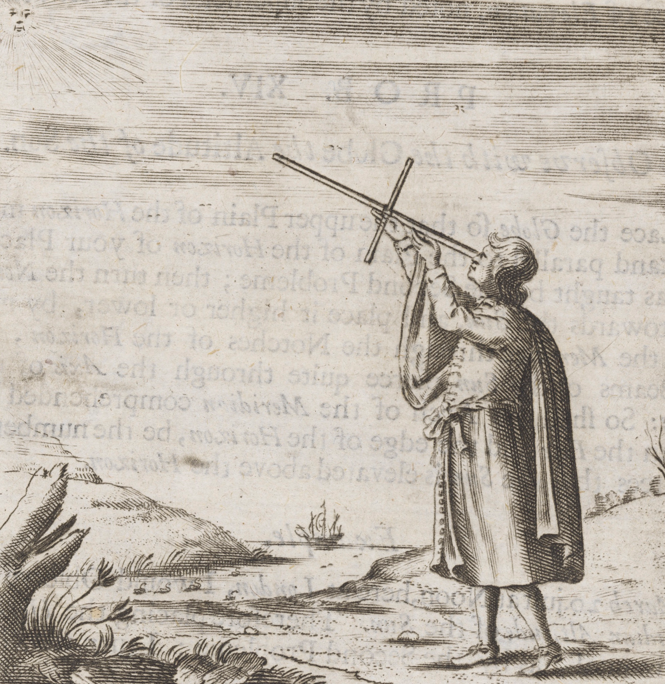 Cross staff engraving by Joseph Moxon, 1686 