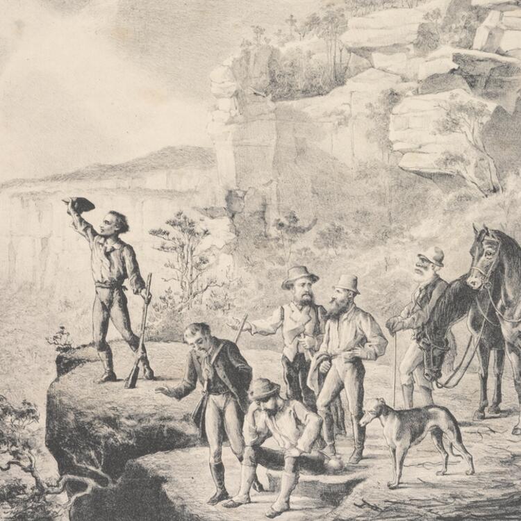 The Blue Mountain pioneers, lithograph by M. Emile Ulm, Sydney Mail, 1880, SLNSW SPF/1396