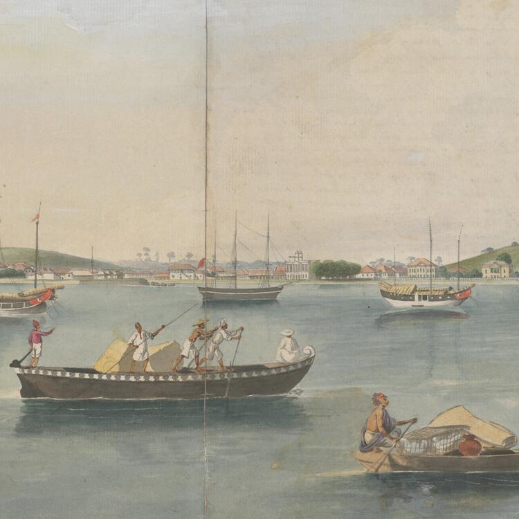 Jacob Janssen Singapore from on board the sunken ship Pasco, December 28, 1837, watercolour (detail)