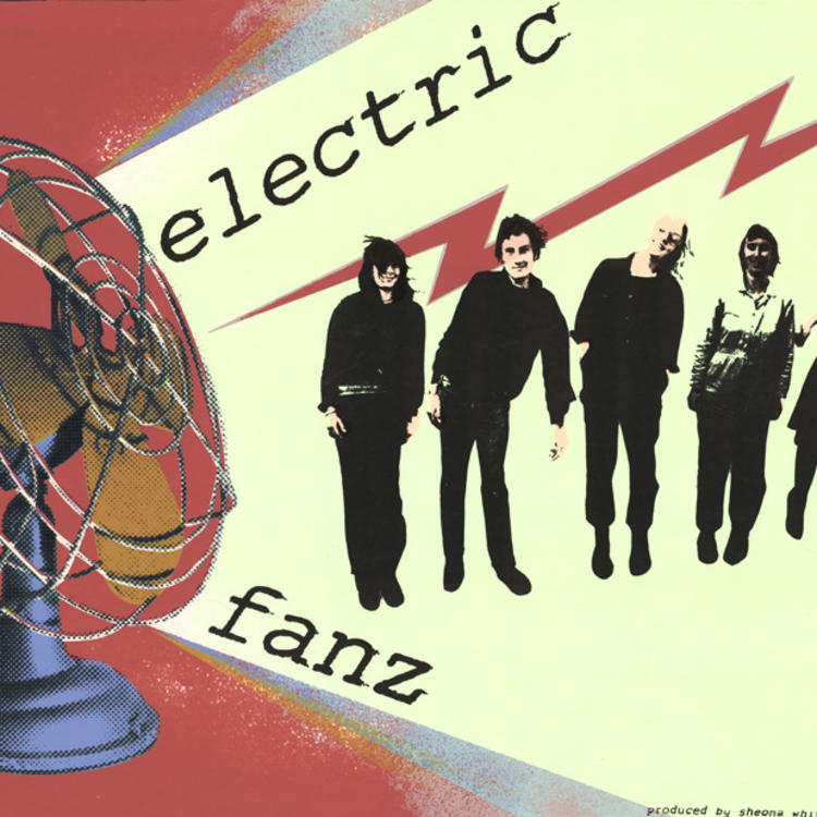 A screenprinted poster depicting an industrial fan, the words "Electric Fanz" and the band members.