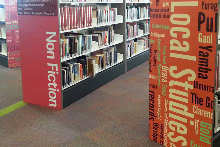 side of shelf in a library - Grafton Library