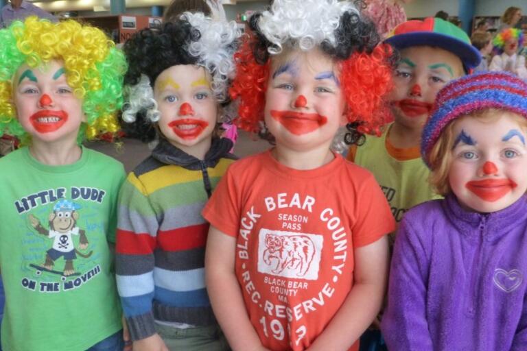 Four children dressed as clowns - Central West Libraries