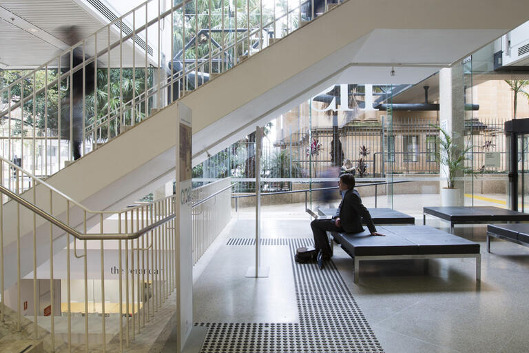 Library customers in Macqurie st foyer of library