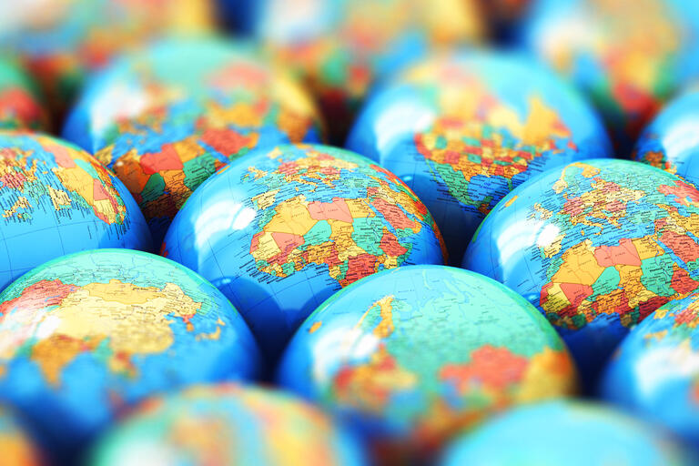 A number of small world globes