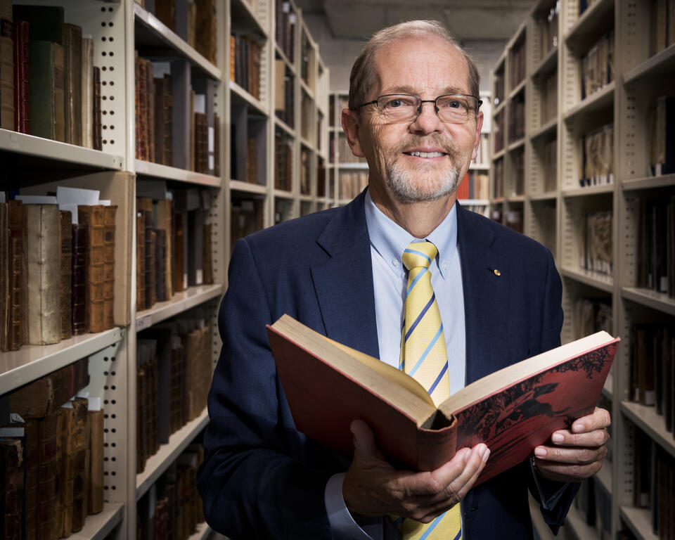 Robert Cameron in the Rare Book stack of the State Library of NSW