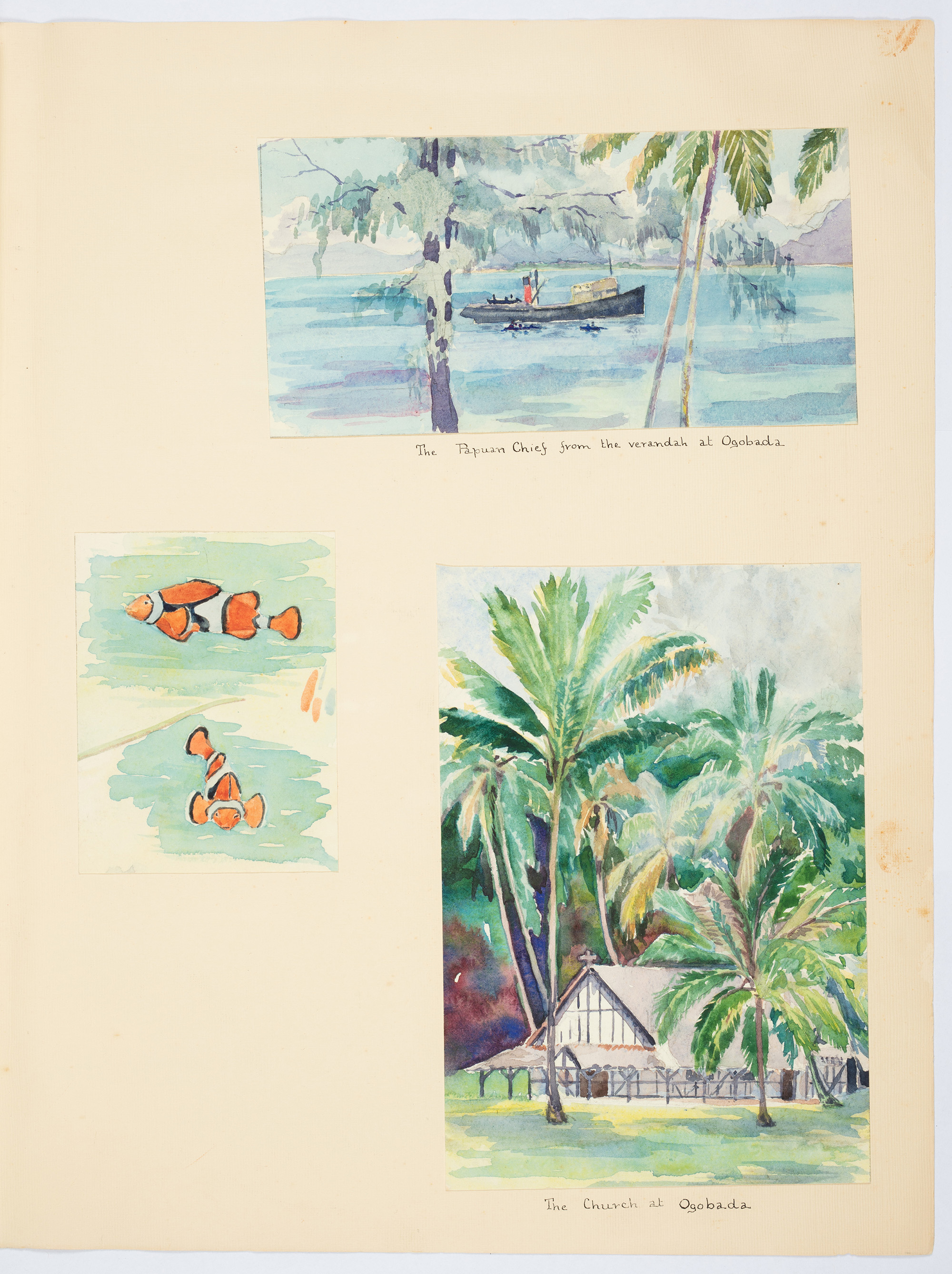 Manuscript page with watercolour illustrations 